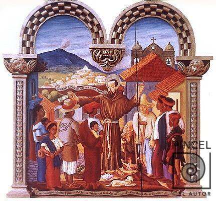 Retablo del hermano Pedro de San José de Betancourt (detalle central)Antes de restaurar por Amighetti, Francisco