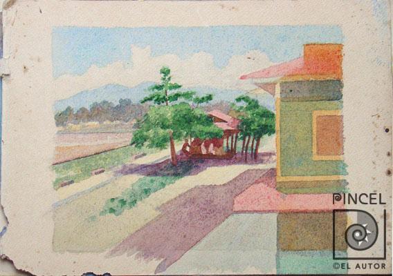 Sin título. Boceto de Paisaje de Quepos por Bonilla, Lydio. Escuela Nacional de Bellas Artes