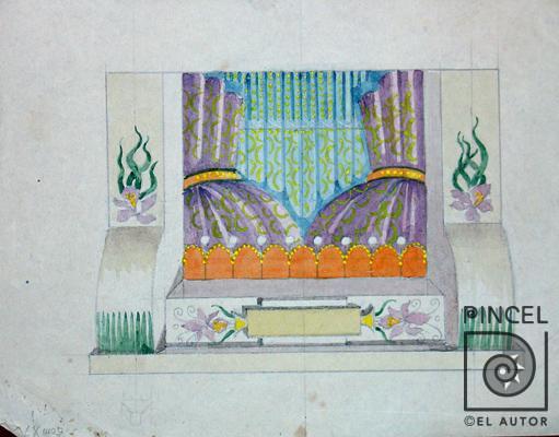Escenografía con guarias por Bonilla, Lydio. Escuela Nacional de Bellas Artes