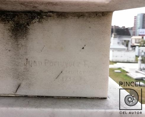 Cecilio Umaña  (detalle firma) por Portuguez Fucigna, John . Patrimonio cultural escultórico