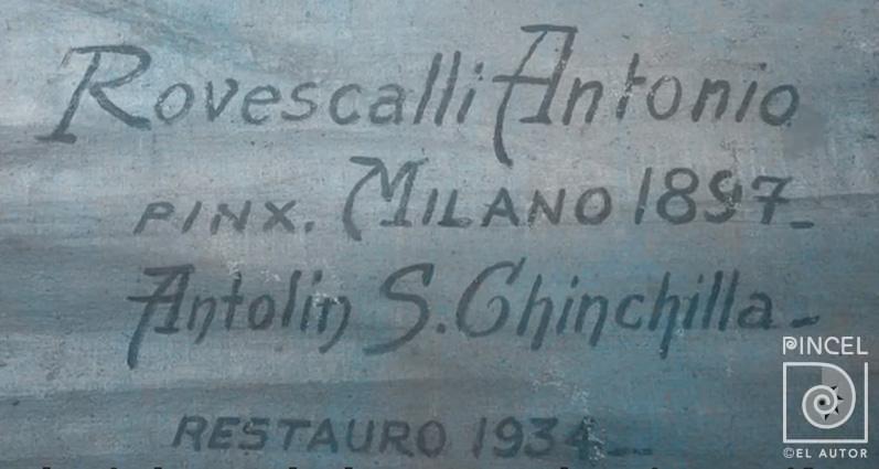 Telón de Boca del Teatro Nacional (detalle de firma) por Teatro Nacional. Rovescalli, Antonio (extranjero). Chinchilla, Antolín