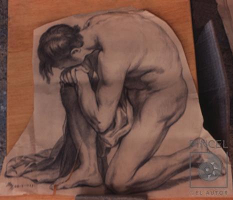 Desnudo de joven arrodillado por Zeller, Maruja. Escuela Nacional de Bellas Artes