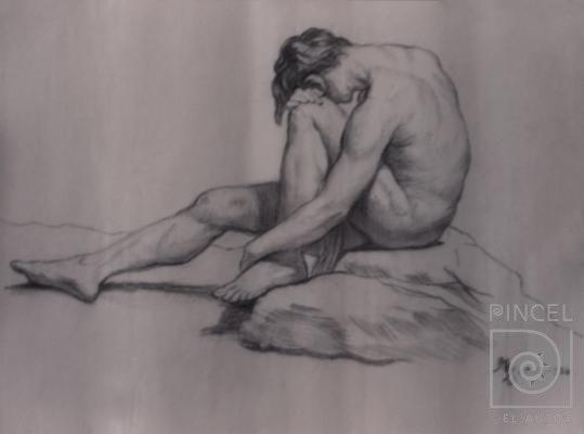 Desnudo de joven sobre roca por Zeller, Maruja. Escuela Nacional de Bellas Artes