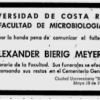 Esquela de la Facultad de Microbiología  (muerte de Alex Bierig) por Bierig, Alex. Documental