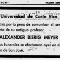 Esquela de la Universidad de Costa Rica (muerte de Alex Bierig) por Bierig, Alex. Documental