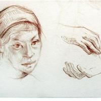 Mujer y manos por Bolandi, Dinorah