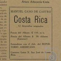Anuncio en Repertorio Americano vendiendo las Litografías por Cano de Castro, Manuel. Documental
