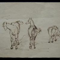 Caballos y vaca (boceto) por Echandi, Enrique