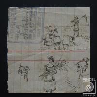 Recolectando trigo (boceto)(por delante), Caballo y dos personajes  (por detrás) por Echandi, Enrique