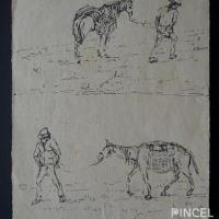 Jalando caballos con alforjas (boceto) por Echandi, Enrique