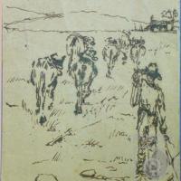 Sin título (vacas y campesino) por Echandi, Enrique