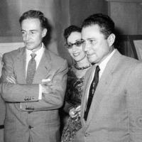 Rector en la inaguración de exposición de 1955 por Escuela Nacional de Bellas Artes. Amighetti, Francisco