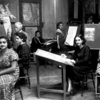 Clase con Don Tomás Povedano. Alumnas por Escuela Nacional de Bellas Artes. Povedano, Tomás. Zeller de Peralta, Lolita