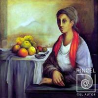 Señora con chal rojo (serie gente con frutas) por Fernández, Lola