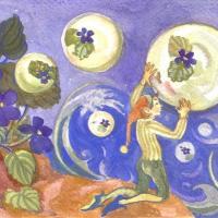 Duende con violetas y burbujas por Fournier, Cristina