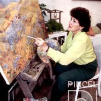 Cristina pintando paisaje de Santa Lucías en Escazú por Fournier, Cristina