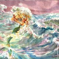 Sirena jugando entre las olas por Fournier, Cristina