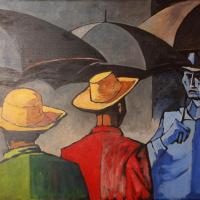 Hombres con paraguas por González, Manuel de la Cruz