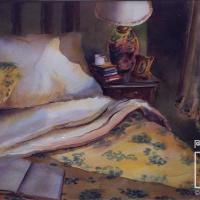 Dormitorio con colcha amarilla por Hine, Ana Griselda