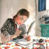 Mujer escribiendo ilustración para el libro "Concherías" por Hine, Ana Griselda