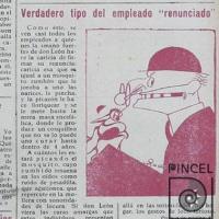 Ilustración Revista Don Lunes. Verdadero tipo del empleado "renunciado" por Hine, Enrique (ManoLito)