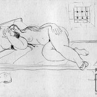 Desnudo acostado con gato bajo la cama. Dibujo 6 del Sketch Book 2 por Jiménez, Max