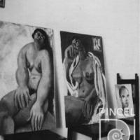 Anita y otras pinturas de Max Jiménez en su estudio por Jiménez, Max
