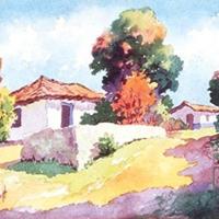 Paisaje con casas por Pacheco, Fausto