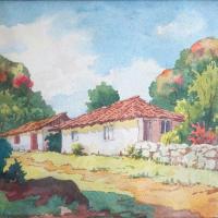 Casa con muro de piedras por Pacheco, Fausto