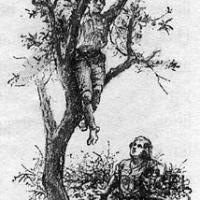 Ilustración XXXIV (niño en árbol), del Silabario Castellano Porfirio Brenes Castro por Povedano, Tomás