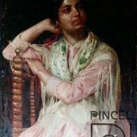 Retrato de española con pañoleta por Povedano, Tomás