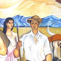 La Segunda República. Mural para el Aeropuerto Juan Santamaria (detalle familia campesina) por Ranucci, Lucio