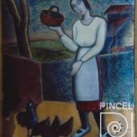 Mujer y gallinas por Rodríguez Ruiz, Francisco (Paco)