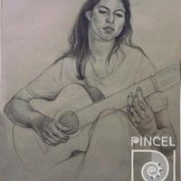 Katia tocando guitarra por Romero, Sonia