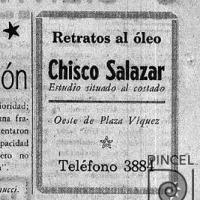 Anuncio de retratos al óleo de Chisco Salazar por Salazar Quesada, José Francisco