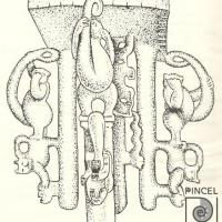 Ilustración de metate con diseños de monos por Sánchez, Juan Manuel