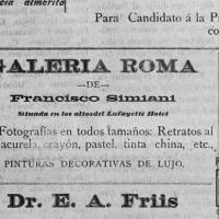 Publicidad de Galería Roma de Francisco Simiani por Simiani, Francisco