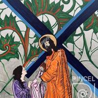 Estación 6. La Verónica limpia el rostro de Jesús por Urbina, Florencia. Grupo Bocaracá
