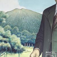 Retrato Florentino Castro en su finca La Central atrás el volcán Turrialba  (detalle) por Ureña, José (Chepito)