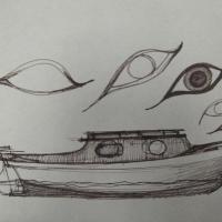 Plano para el velero Adelfa y dibujo en la proa por Zeledón Guzmán, Néstor