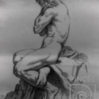 Joven sobre roca con brazos cruzados por Zeller, Maruja. Escuela Nacional de Bellas Artes