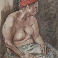 Mujer con tocado rojo por Zúñiga, Francisco