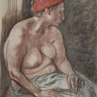 Mujer con tocado rojo por Zúñiga, Francisco
